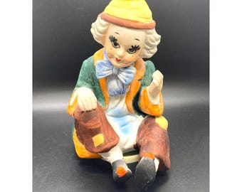 Porcelain Clown Music Box Hand-painted 1980's Vintage Creepy Decor