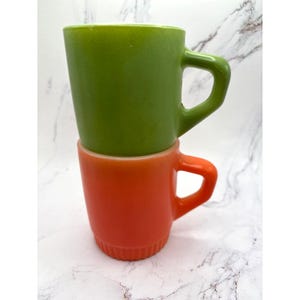 Canecas Vintage Fire King Retrô Laranja Abacate Verde Empilháveis de Vidro Leitoso (2)