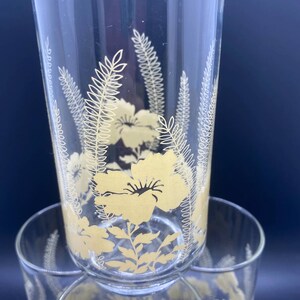 Libbey Flower and Fern Glasses Gold/Almond 1970s Set of Four