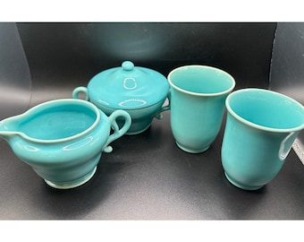 Vintage Franciscan Ware Creamer and Sugar Bowl Set Gladding Mcbean El Patio 1940s Turquoise