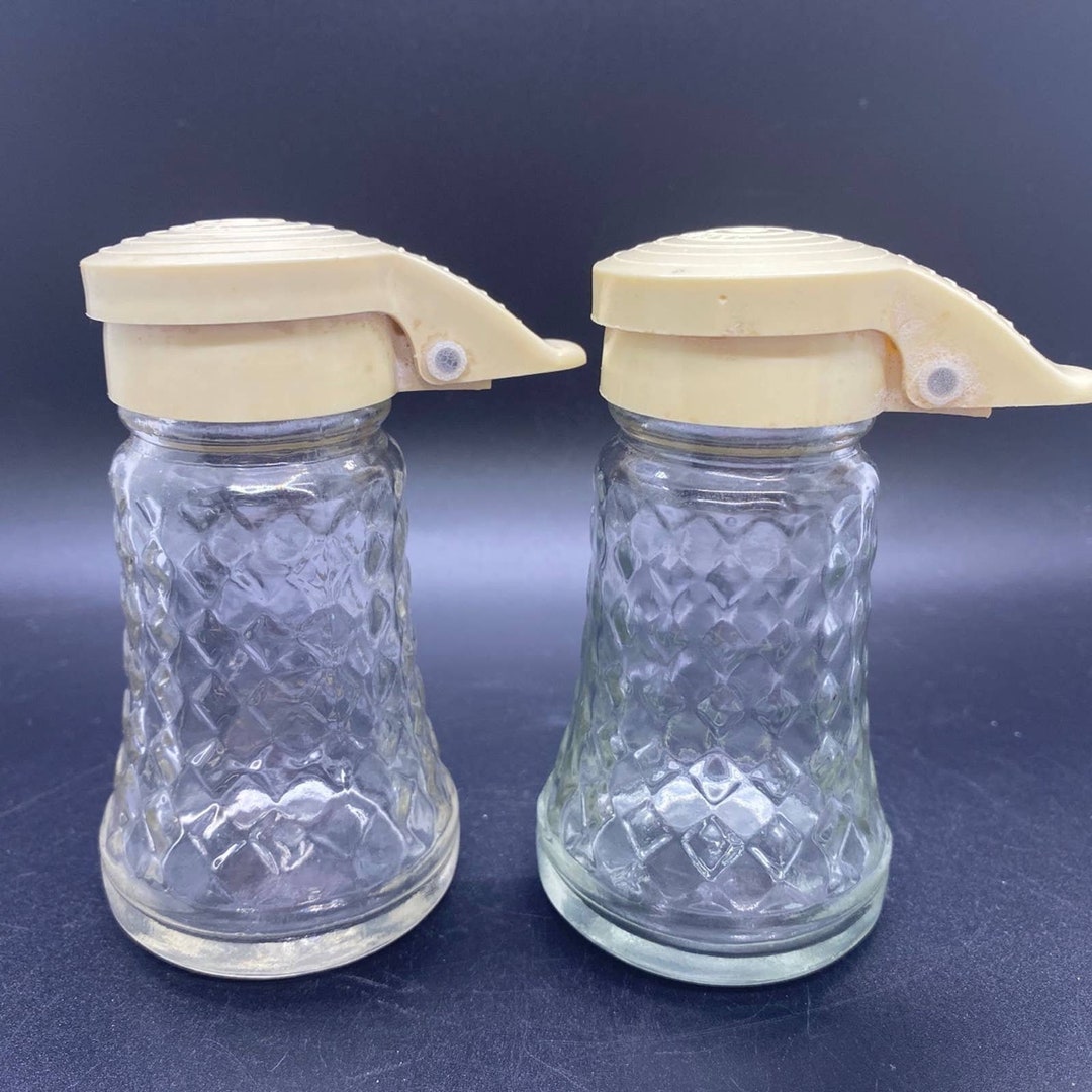 Glass Salt/pepper Shakers Hinged Flip Top Lids Diamond Etsy