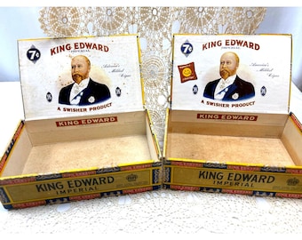 Vintage King Edward Imperial Cardboard Cigar Box Set of Two (2) Decor Storage Boxes