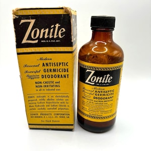 Vintage ZONITE Amber Glass Bottle Circa 1940s-1950s Antiseptic Bottle with Box