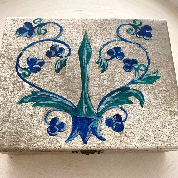 Vintage Wooden Jewelry Box Hand Painted 1970s - image 2