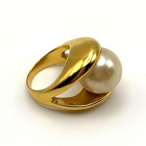 PREMIER DESIGNS Faux Pearl Ring Size 5.5 Gold Tone Fashion Cocktail RING