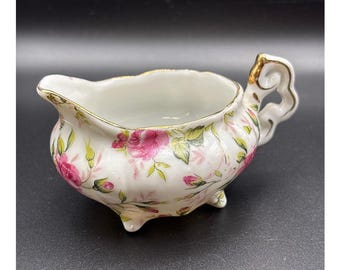 Vintage Hand Painted LEFTON China Demitasse Rose Chintz Individual Mini Creamer