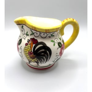 Vintage Roses and Rooster Creamer/ Pitcher by PY Japan Farmhouse/Kitchen Decor