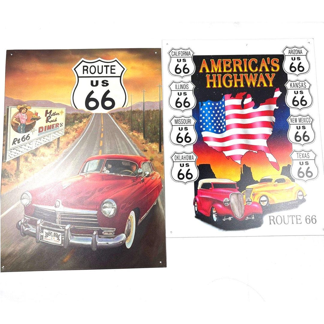 Route 66 Metal Sign Set: Man Cave Auto Garage Decor - Etsy