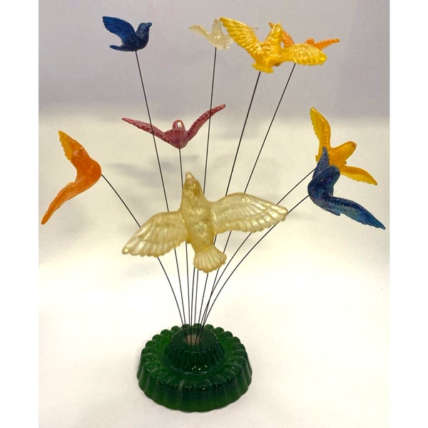 Vintage Mid Century Kitsch Green Lucite/Plastic Kinetic Birds Decor 1960s