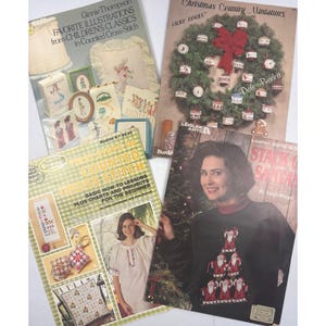 Książki/ulotka do haftu krzyżykowego Vintage Zestaw czterech różnych książek DIY