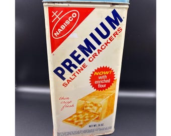 Vintage 1960er Jahre Premium Nabisco Saltine Cracker Dose Rot, Weiß & Hellblau.