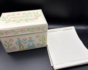 Caja de recetas vintage Gibson Co. con diseño holandés de Pensilvania, corazones y flores, caja para fichas, archivador, hecha en EE. UU.