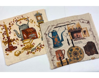 Vintage Parisian Prints Linen Tea Towels Coffee Tea Screen Printed Set of Two