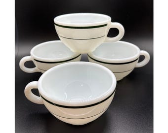 Tazze da caffè vintage Corning/Pyrex con anelli verdi, articoli per ristoranti, anni '70, set da 4