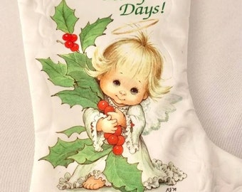 Ruth Morehead Vintage Holly Babes Angel Satin Stocking Lace Trim