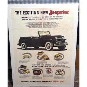 Vintage advertisement for the Willys-Overland Jeepster Enlarged on Foam Board