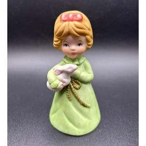 Vintage Jasco Bisque Bell: Blonde Girl with Bunny, 1978