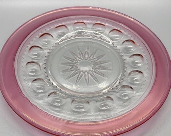 U.S. Glass Co. KINGS CROWN Cranberry Stained Thumb Print Salad Plate