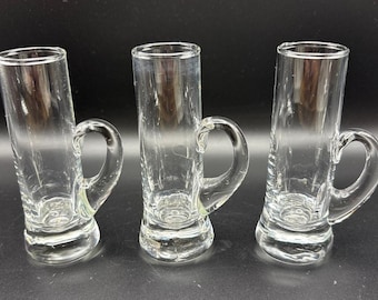 Vintage Mid Century Loop Handled Shot Glasses Clear Glass Minimalist Barware