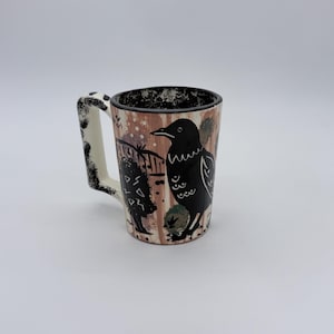 Vtg. Pacific Northwest Studio Raven Folk Art Pottery Mug Signed Soap Lake WA