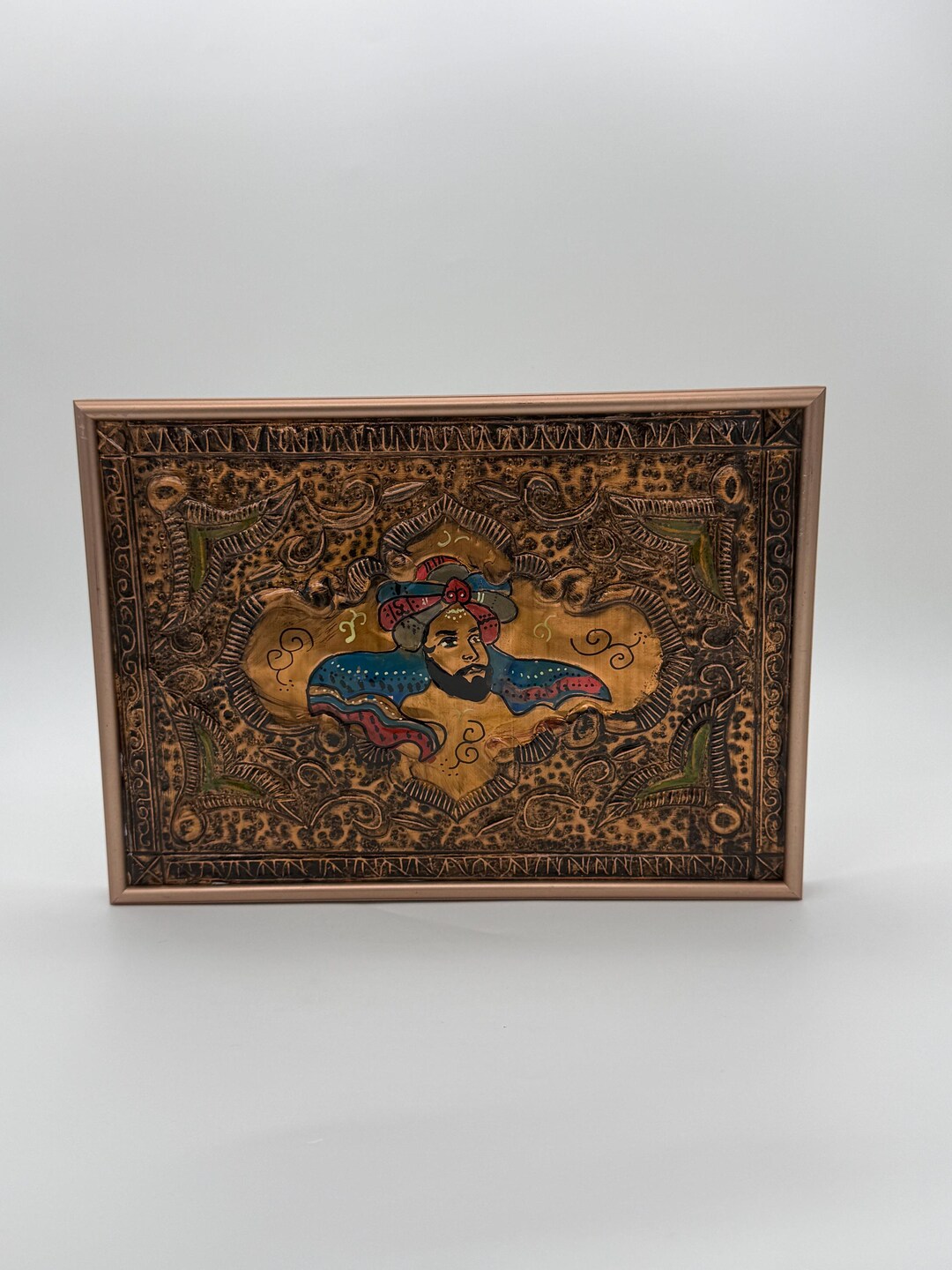 Embossed Repousse Vintage Framed Embossed Repousse Copper Artwork Hand Painted ...