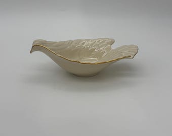 LENOX Dulcera Salsera Paloma de la Paz Marfil con Borde Dorado Vintage USA 8 x 2 pulgadas