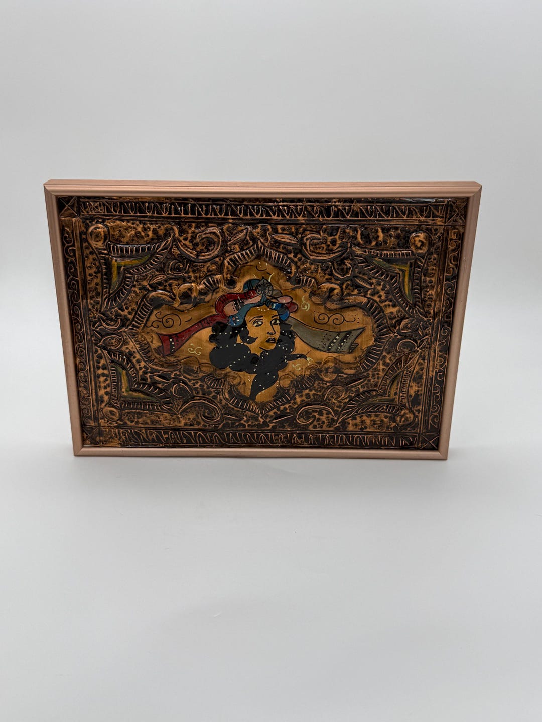 Embossed Repousse Vintage Framed Embossed Repousse Copper Artwork Handcrafted Hand ...