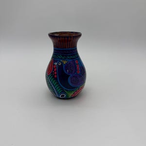 Vase vintage en poterie d'art Talavera, 5 po. paon coloré du Mexique