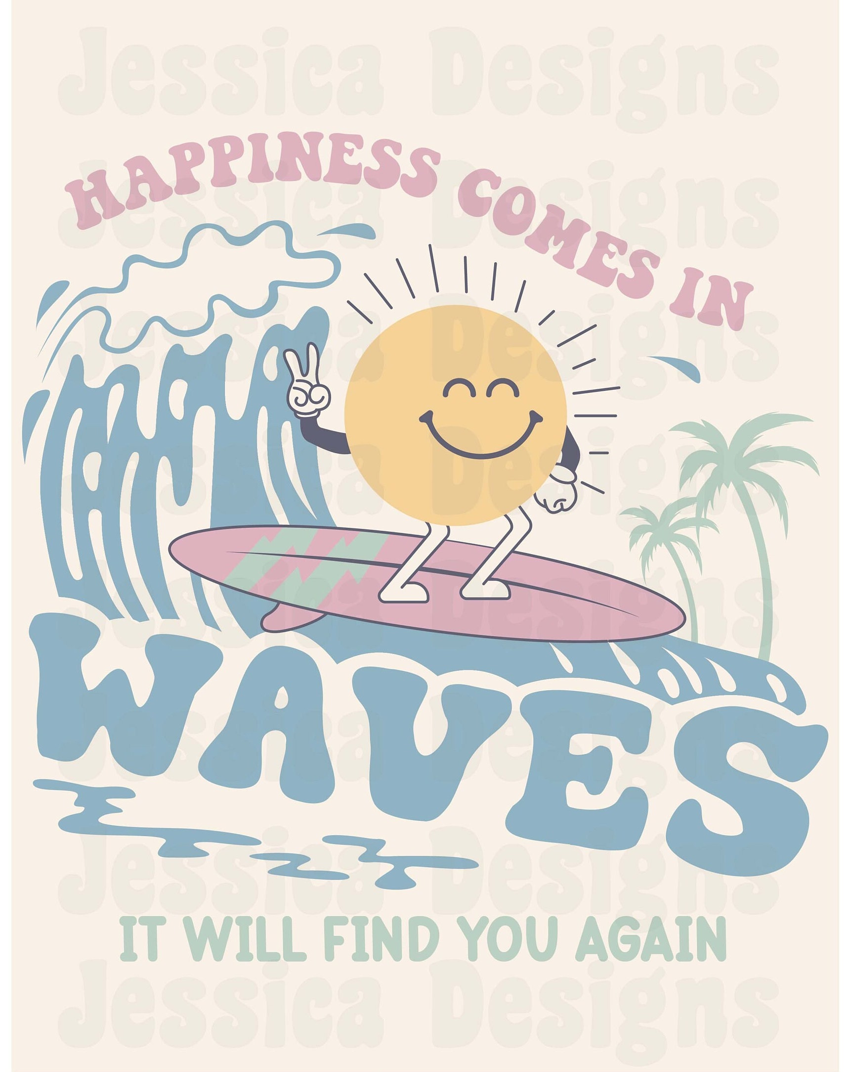 Happiness Comes in Waves Quote Print Downloadable Art - Etsy