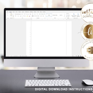 May include: A computer screen displaying a blank Microsoft Word document. The screen is on a desk with a keyboard and a white mouse. The text "LEGALLY INKED" is in gold lettering on the left side of the image. The text "instant DOWNLOAD" is in gold lettering on the right side of the image. There are two gold circles with text in them. The top circle says "ORIGINAL CREATOR & DESIGNER" and the bottom circle says "AVAILABLE IN WORD" with a Microsoft Word icon in the center.