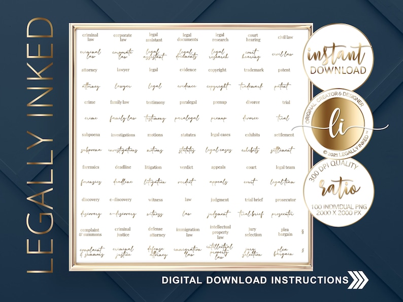 100 Legal Word Overlays Word Art Law Prints Justice Art Clip Art Gold