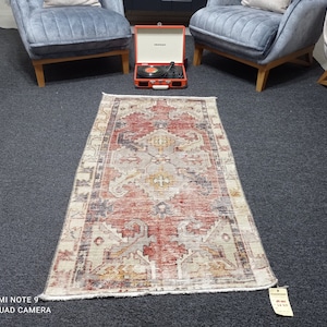 Red Anatolian Rug, 3x5 Turkish Rug, Handwoven Rug, 3x5 Area Rug, Oushak Rug, Vintage Rug, 3x5 Kitchen Rug, #MG-660
