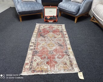 Red Anatolian Rug, 3x5 Turkish Rug, Handwoven Rug, 3x5 Area Rug, Oushak Rug, Vintage Rug, 3x5 Kitchen Rug, #MG-660