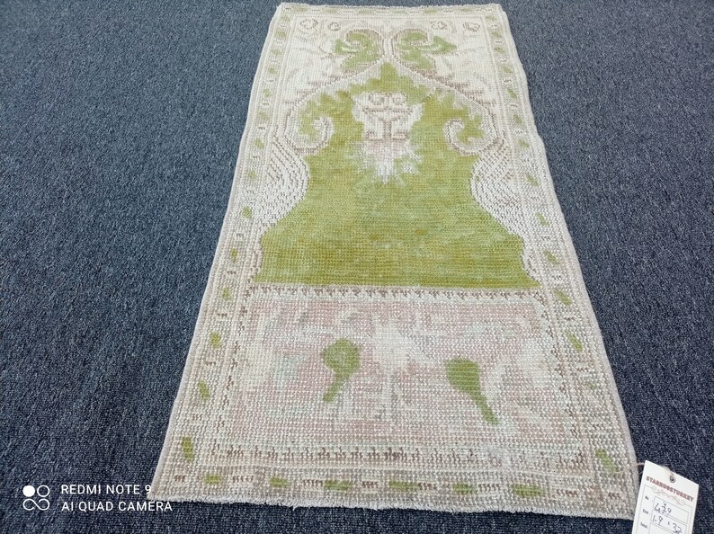 2x4 Oushak Rug, 2x4 Turkish Rug, 1'9x3'7 Greenbeige Rug, Vintage Rug