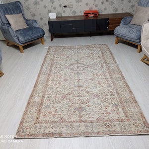 Red Saloon Rug, 5x8Turkish Rug, Faded Rug, Anatolian Rug, 5x8 Area Rug, Oushak Rug, Vintage Rug, 5x8 Handmade Rug, #MG-507