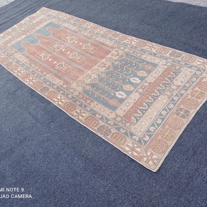 4x9 Turkish Rug, 4x9 Oushak Rug, 3&#39;10x8&#39;11  brown-blue Vintage Rug, office Rug, outdoor rug, Anatolian Rug,Area Rug, Handmade Rug,  #MG-1565
