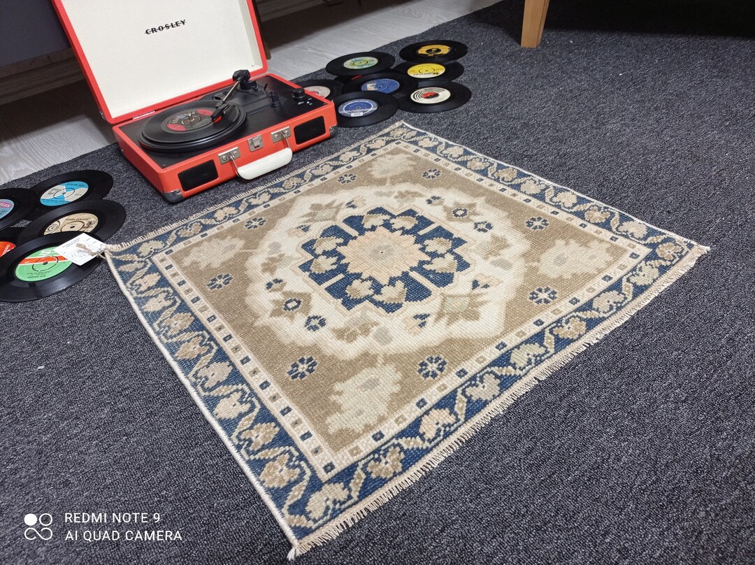 2x2 Small Oushak Rug,2x2 Turkish Mats, 2'1x1'11 Beige-blue Entry Mats ...