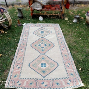 3x5 Pink-blue Anatolian Rug, 3x5 Turkish Rug,3x5 vintage rug,Handwoven Rug, 3x5 Area Rug, Bedroom Rug, Vintage Rug, 3x5 Kitchen Rug, #MG-353