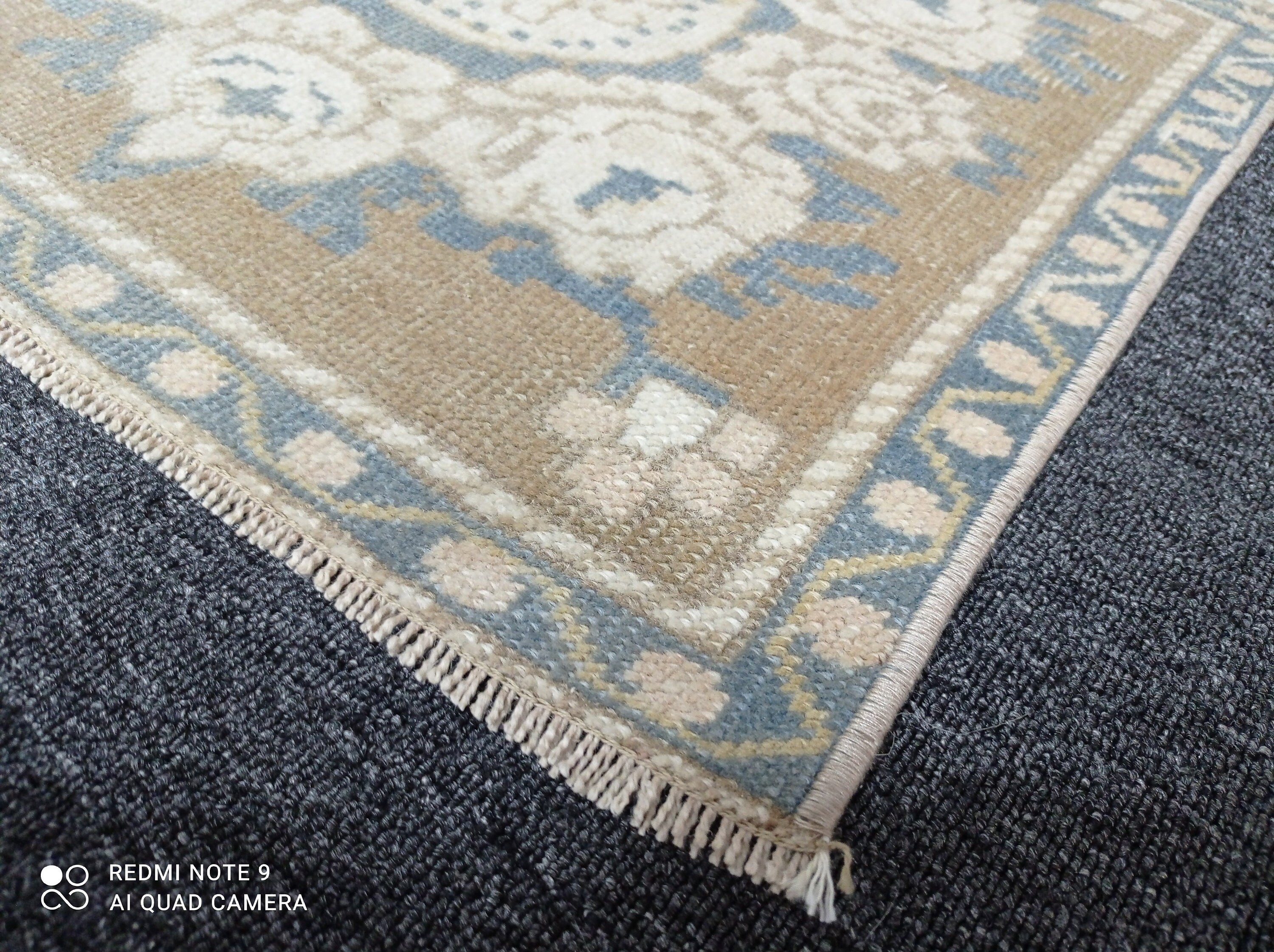2x2 Small Oushak Rug,2x2 Turkish Mats, 1'10x1'9 Brown-blue Rug, Entry ...