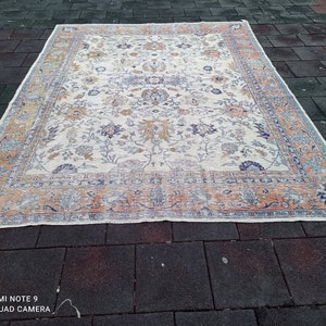 9x12 Vintage Oushak Rug: Beige Farmhouse Wool Area Rug