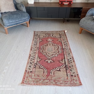 Red Anatolian Rug, 3x5 Turkish Rug, Handwoven Rug, 3x5 Area Rug, Oushak Rug, Vintage Rug, 3x5 Kitchen Rug, #MG-521