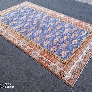 Handmade Blue Vintage Turkish Rug, 4.5 x 7.4 ft, Oriental Wool Rug