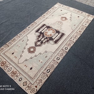 Handmade Wool Oushak Rug: 3.9x7.8 ft Vintage Anatolian Rug