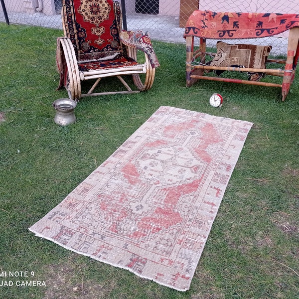 2x5 rood-grijs Oushak tapijt, 2x5 decoratief tapijt, 2x5 boerderij tapijt, 2x5 slaapkamer tapijt, 2x5 Turks tapijt, 2x5 handgemaakt tapijt, antiek tapijt, #MG-761