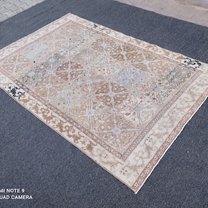 5x8 turkish rug,5x8 oushak rug, 4&#39;10x7&#39;5 brown-blue rug, office Rug, Anatolian Rug, 5x8 outdoor Rug, Vintage Rug, 5x8 Handmade Rug, #MG-1600