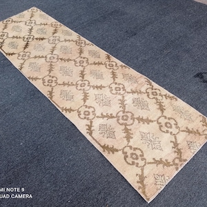 3x8 turkish rug, 3x8 oushak rug, 2&#39;5x8 pink-brown rug, Anatolian Rug, Hallway Rug, Handmade Rug,vintage rug, Rug, Entryway Rug, #MG-1720