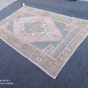 5x8 oushak rug,5x8 turkish rug, 4&#39;10x8&#39;4 pink-blue rug, office Rug, Anatolian Rug, 5x8 outdoor Rug, handmade Rug, 5x8 vintage Rug, #MG-1546