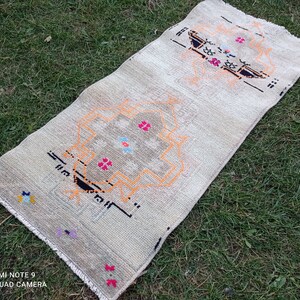 1&#39;4x2&#39;10 cream-orange mats,Small Oushak mats,1x3 saloon decor mats, 1x3 Entry Mats,1x3 Turkish Mats, 1x3 Handmade mats,Antique Mats, #Y-106