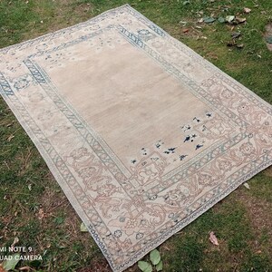 5x7 Vintage Oushak Rug: Handmade Turkish Wool Area Rug
