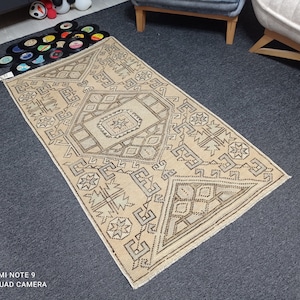 3x5 Turkish Rug, 3x5 Oushak Rug, 2&#39;7x4&#39;8 brown-blue Vintage Rug, Handwoven Rug, 3x5 Area Rug, Bedroom Faded Rug, 3x5 Kitchen Rug, #MG-1048